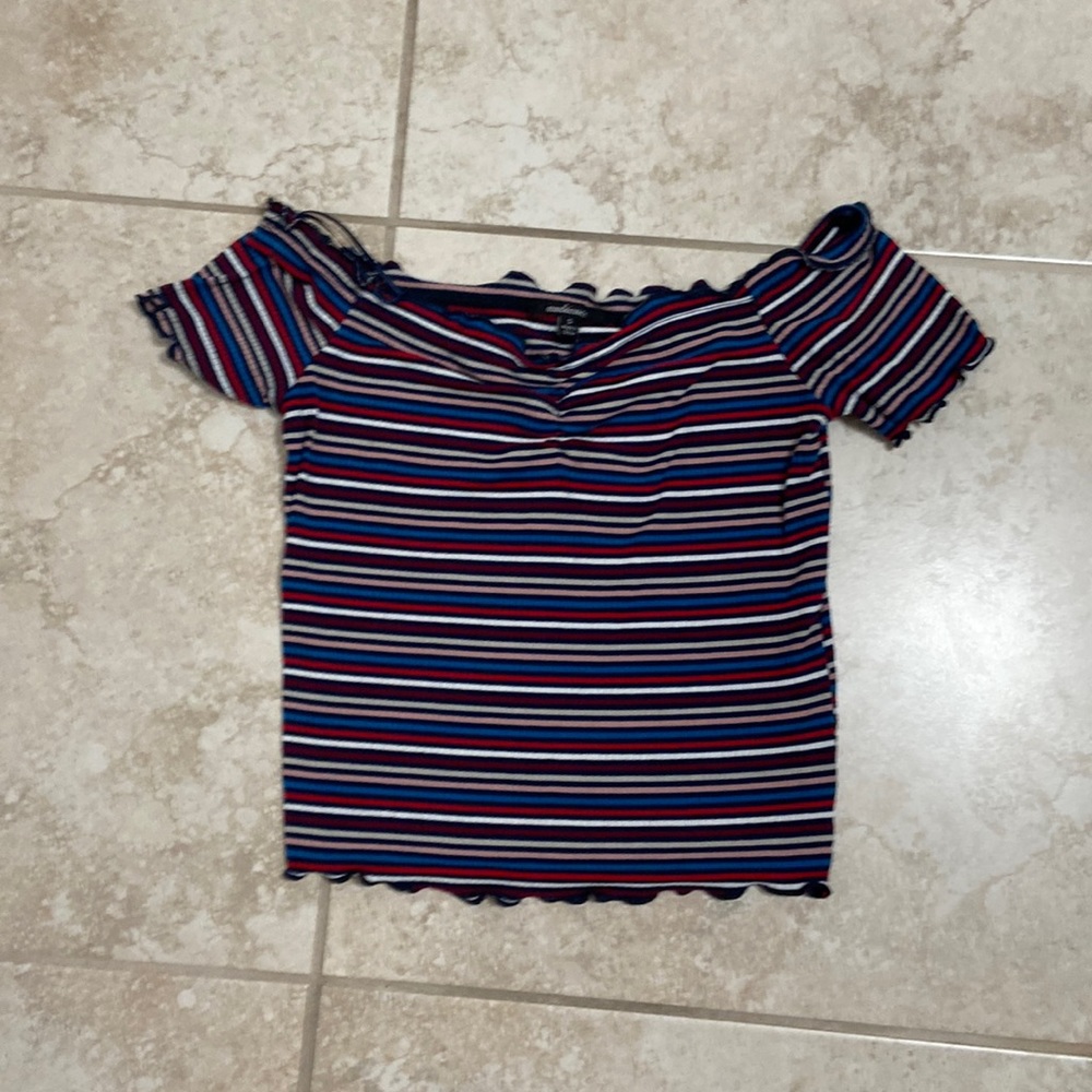Multicolor stripe pattern off the shoulder top